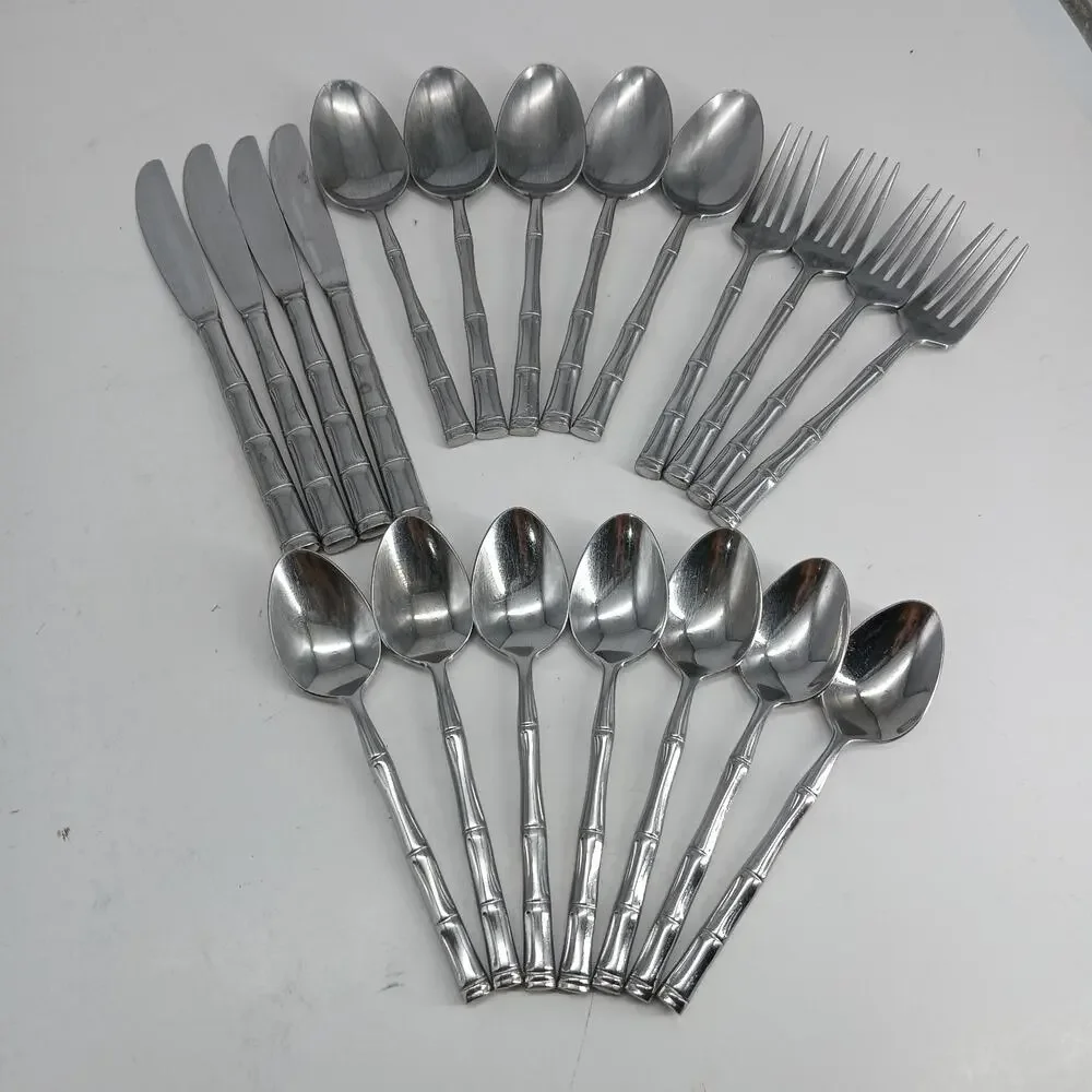 20X Set stainless flatware Bel-Pre Korea BAMBOO PATTERN Spoons Forks Knives